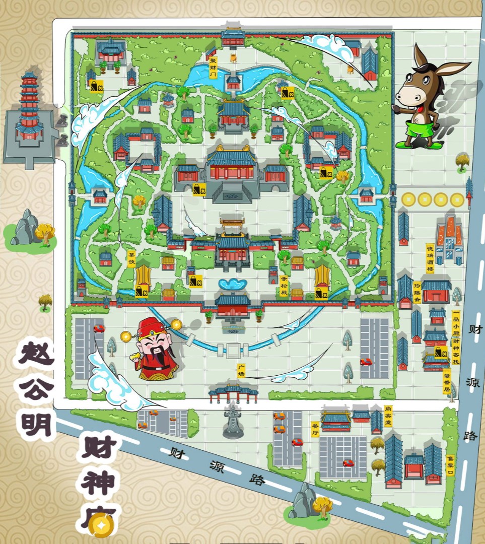 龙山寺庙类手绘地图
